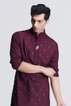 Shop_S&N by Shantnu Nikhil_Purple Suiting Brushed Embroidery Crystal Straight Work Kurta _Online_at_Aza_Fashions