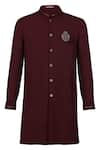 S&N By Shantnu Nikhil_Purple Polyester, Viscose Embroidery Crest Sherwani_Online_at_Aza_Fashions