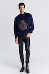 Buy_S&N by Shantnu Nikhil_Blue Velour Embroidery Crystal Crown Sweatshirt _at_Aza_Fashions