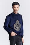 S&N by Shantnu Nikhil_Blue Velour Embroidery Crystal Crown Sweatshirt _Online_at_Aza_Fashions