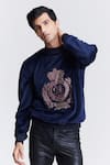 Buy_S&N by Shantnu Nikhil_Blue Velour Embroidery Crystal Crown Sweatshirt _Online_at_Aza_Fashions