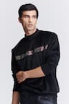 Shop_S&N by Shantnu Nikhil_Black Velour Embroidery Crystal Panel Sweatshirt _Online_at_Aza_Fashions