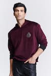 Buy_S&N By Shantnu Nikhil_Purple Velour Crystals Crest Embroidered Hoodie _Online_at_Aza_Fashions