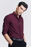 Buy_S&N by Shantnu Nikhil_Purple Poly Viscose Suiting Embroidery Crystal Shirt _Online_at_Aza_Fashions