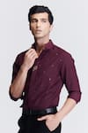 Shop_S&N by Shantnu Nikhil_Purple Poly Viscose Suiting Embroidery Crystal Shirt _Online_at_Aza_Fashions