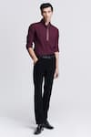 Buy_S&N by Shantnu Nikhil_Purple Poly Viscose Suiting Placement Embroidery Full Sleeve Placket Shirt _at_Aza_Fashions