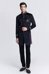 Buy_S&N by Shantnu Nikhil_Black Velvet Crystals Crest Embroidered Sherwani _at_Aza_Fashions