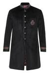 S&N by Shantnu Nikhil_Black Velvet Crystals Crest Embroidered Sherwani _Online_at_Aza_Fashions