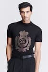 Buy_S&N by Shantnu Nikhil_Black Viscose Nylon Embroidery Crystal Logo Tee _Online_at_Aza_Fashions