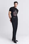 Shop_S&N by Shantnu Nikhil_Black Viscose Nylon Embroidery Crystal Logo Tee _Online_at_Aza_Fashions