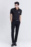 Buy_S&N by Shantnu Nikhil_Black Interlock Supima Cotton Placement Embroidery Crystal Crest Polo Tee _at_Aza_Fashions