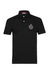 S&N by Shantnu Nikhil_Black Interlock Supima Cotton Placement Embroidery Crystal Crest Polo Tee _Online_at_Aza_Fashions