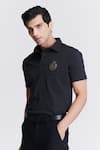 Buy_S&N by Shantnu Nikhil_Black Interlock Supima Cotton Placement Embroidery Crystal Crest Polo Tee _Online_at_Aza_Fashions