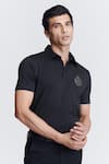 Shop_S&N by Shantnu Nikhil_Black Interlock Supima Cotton Placement Embroidery Crystal Crest Polo Tee _Online_at_Aza_Fashions