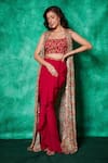 Buy_Saaj by Ankita_Pink Georgette Embroidery Bloom Jaal Damask Sequin Long Cape Draped Skirt Set _at_Aza_Fashions