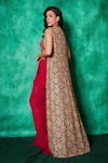 Shop_Saaj by Ankita_Pink Georgette Embroidery Bloom Jaal Damask Sequin Long Cape Draped Skirt Set _at_Aza_Fashions