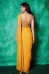 Shop_Saaj by Ankita_Yellow Mukaish Georgette Embroidery Slit Pre-draped Saree With Blouse _at_Aza_Fashions