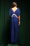 Shop_Vanshika Agarwal Label_Blue Double Georgette And Lido Aries Spiral Embellished Ruched Sleeves Jumpsuit _at_Aza_Fashions