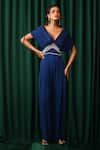 Vanshika Agarwal Label_Blue Double Georgette And Lido Aries Spiral Embellished Ruched Sleeves Jumpsuit _Online_at_Aza_Fashions