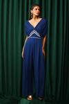 Buy_Vanshika Agarwal Label_Blue Double Georgette And Lido Aries Spiral Embellished Ruched Sleeves Jumpsuit _Online_at_Aza_Fashions