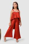 Jelly Jones_Coral Crepe Embroidered Asymmetric Yoke Jumpsuit _Online_at_Aza_Fashions