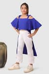 Jelly Jones_Blue Crepe Solid High Low Top With Pant _at_Aza_Fashions