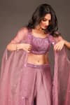 Kasturi Tikmani_Purple Crop Top And Cape Floral Cutwork Border Flared Pant Set  _Online_at_Aza_Fashions