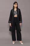 Buy_Kritika Madan Label_Black Denim Coat Notched Lapel Trench And Pant Set _at_Aza_Fashions