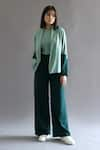 Buy_Kritika Madan Label_Green Turkey Crepe Plain Blazer Color Block And Flared Pant Set  _at_Aza_Fashions