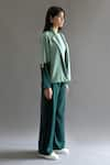 Kritika Madan Label_Green Turkey Crepe Plain Blazer Color Block And Flared Pant Set  _Online_at_Aza_Fashions