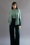 Buy_Kritika Madan Label_Green Turkey Crepe Plain Blazer Color Block And Flared Pant Set  _Online_at_Aza_Fashions