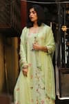 Buy_Kasturi Tikmani_Green Kurta Pure Dupion Silk Embroidery Thread Round Floral Set _at_Aza_Fashions