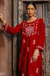 House of Chikankari_Maroon Velvet Hand Embroidery Chikankari Paisley Kurta And Pant Set  _Online_at_Aza_Fashions