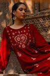 Buy_House of Chikankari_Maroon Velvet Hand Embroidery Chikankari Paisley Kurta And Pant Set  _Online_at_Aza_Fashions