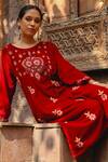 Shop_House of Chikankari_Maroon Velvet Hand Embroidery Chikankari Paisley Kurta And Pant Set  _Online_at_Aza_Fashions