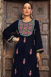 House of Chikankari_Blue Velvet Hand Embroidery Chikankari Round Straight Kurta And Pant Set  _Online_at_Aza_Fashions