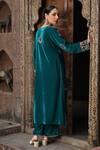 Shop_House of Chikankari_Green Velvet Hand Embroidery Chikankari Work Straight Kurta And Pant Set  _at_Aza_Fashions