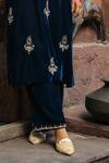 House of Chikankari_Blue Velvet Hand Embroidery Chikankari Round Work Kurta And Pant Set  _Online_at_Aza_Fashions