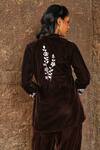 Shop_House of Chikankari_Brown Velvet Hand Embroidery Chikankari Work Straight Shirt And Pant Set _at_Aza_Fashions