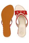 Shop_NR BY NIDHI RATHI_Red Embellished Cut Work Strap Wedges _at_Aza_Fashions