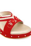 Buy_NR BY NIDHI RATHI_Red Embellished Cut Work Strap Wedges _Online_at_Aza_Fashions