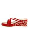 NR BY NIDHI RATHI_Red Embellished Cut Work Strap Wedges _at_Aza_Fashions