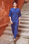 Dash And Dot_Blue Cotton Pinstriped Shirt And Pant Set _at_Aza_Fashions