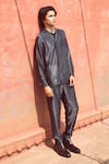 Buy_Dash and Dot_Black 100% Organic Viscose Rattan Weave Woven Pattern Shirt And Pant Set _Online_at_Aza_Fashions