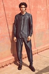 Dash and Dot_Black 100% Organic Viscose Rattan Weave Woven Pattern Shirt And Pant Set _at_Aza_Fashions