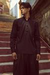 Buy_Dash And Dot_Black Cotton, Polyester, Viscose, Lycra Solid Shirt And Cowl Pant Set _Online_at_Aza_Fashions