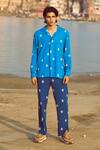 Dash And Dot_Blue Viscose Ikkat Motif Print Pant _Online_at_Aza_Fashions