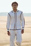Dash And Dot_White Polyester, Viscose, Lycra Contrast Outline Shirt _at_Aza_Fashions