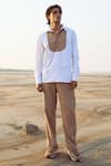 Buy_Dash and Dot_Beige 58% Polyester Textured Straight Pant  _at_Aza_Fashions