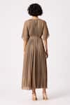 Shop_Scarlet Sage_Brown Polyester Round Neck Ariel A-line Pleated Dress_at_Aza_Fashions